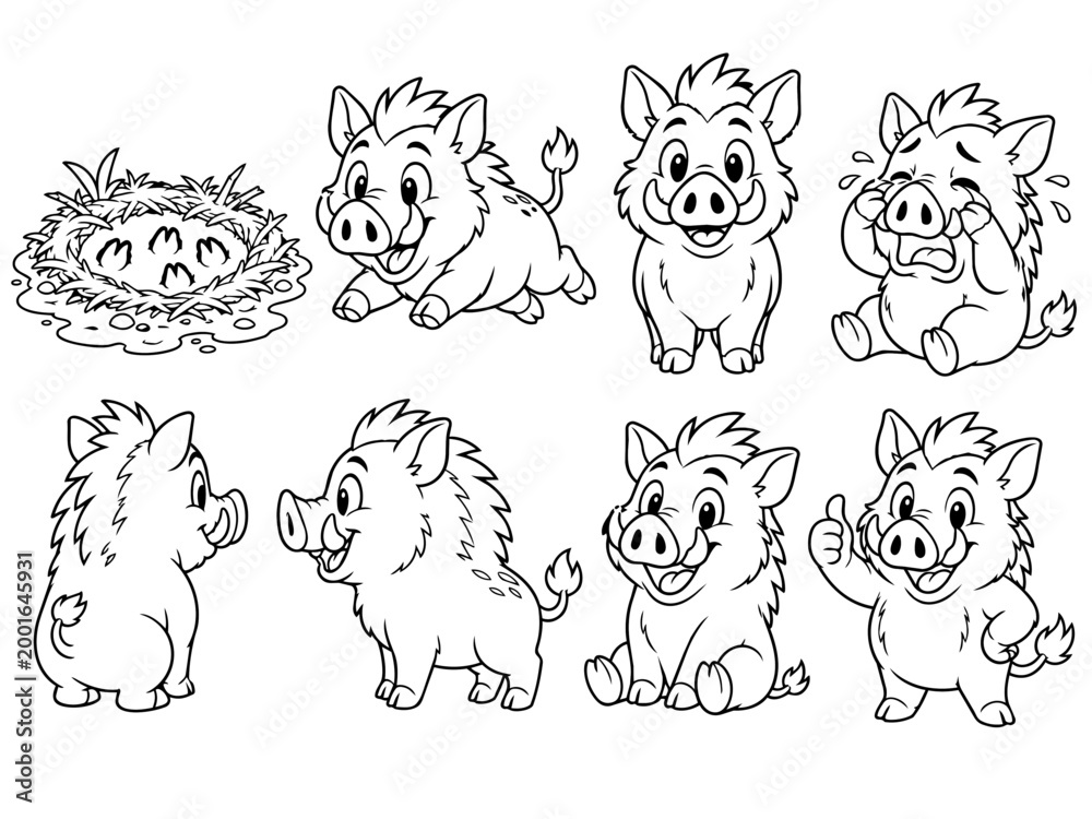 Obraz premium Cute Hedgehog Character Set Black and White Line Art, Funny Woodland Animal Poses for Coloring Page, Sticker, Mascot and Kids Design