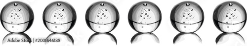 Realistic water droplets sphere set with reflections isolated on white background transparent liquid bubbles glossy vector illustration collection