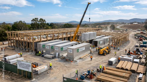 Green Data Center Construction: Wide shot of a 