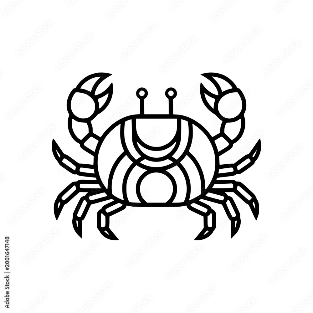 Fototapeta premium Crab monoline illustration icon with minimalist black line vector design.