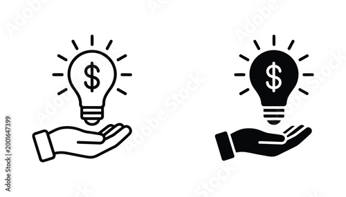 Light bulb with dollar sign icon on hand representing financial growth and business innovation