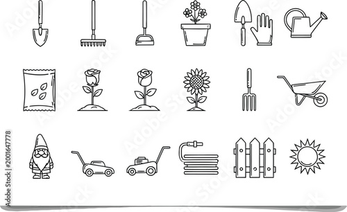 Gardening tools illustrate seasonal yard care.