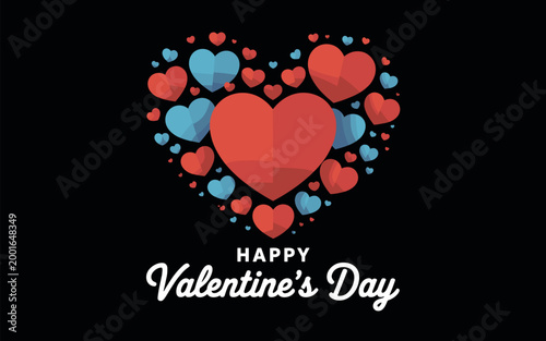 Valentine's Day heart shape with floating love balloons on dark background for romantic celebration