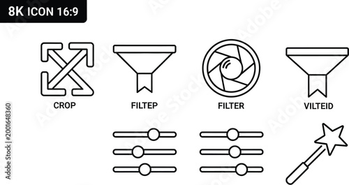 Editing icons depict photo adjustment features.