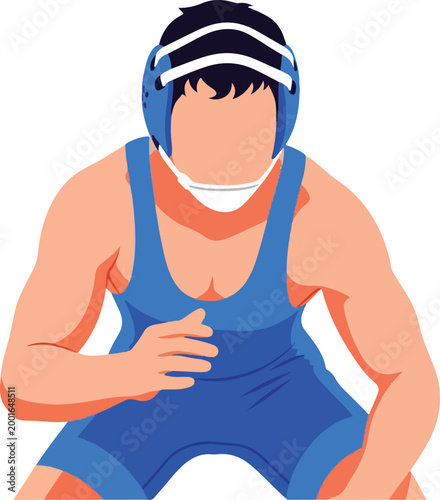 Wrestler in a blue singlet is perfect for sports promotions, wrestling events, athletic designs, and fitness advertisements. Dynamic and strong visual.