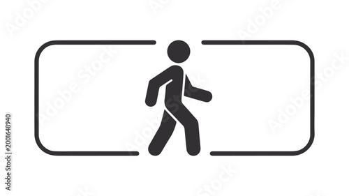 Walking Icon: A simplified black and white icon represents a person walking, suitable for navigation or directional purposes. This minimalist design emphasizes clarity and ease of understanding.