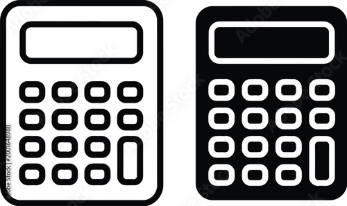 Calculator icon set, flat vector illustration featuring dual calculator icons for finance calculation business tools and UI design elements.