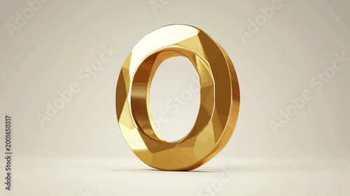 A geometric gold rendered capital letter "O" on a neutral gradient background