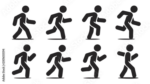 Running Man Animation: An animated sequence of a stick figure in dynamic motion, capturing the essence of running. Each frame showcases the fluidity of movement