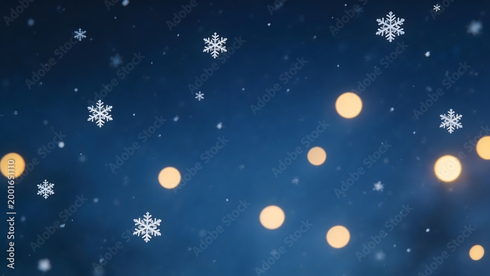 Fototapeta premium Snowflakes and bokeh lights in night sky