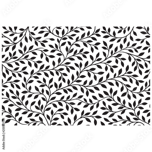 Seamless Black and White Botanical Leaf Vine Pattern — Elegant Repeating Floral Foliage Surface Design with Flowing Branches — Classic Monochrome Botanical Wallpaper and Fabric Print Vector