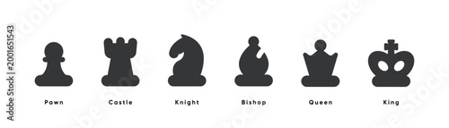 Foto Minimal chess pieces icon set isolated on white background