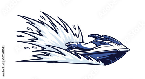 Jet Ski Speeding Through Water, Dynamic Splash Action, White Background