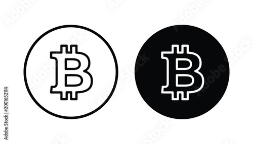 Bitcoin cryptocurrency symbol icon set in circular frame for digital finance and blockchain technology branding and interface design assets