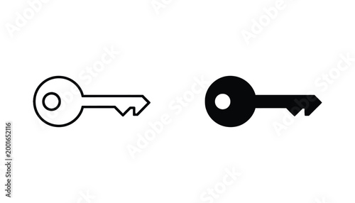 Security key icon set in outline and solid black variations representing access control password protection and digital safety for cybersecurity interfaces