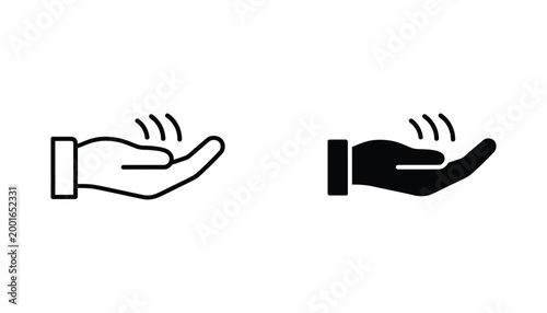 Hand gesture offering icon vector set displaying palm up for charity donation or customer service concept art in simple flat style