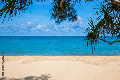Obraz na płótnie Kata Beach and Karon Beach, with their white sand, beautiful sky, and shady trees in Phuket, Thailand