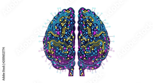 Vibrant digital illustration of a human brain.