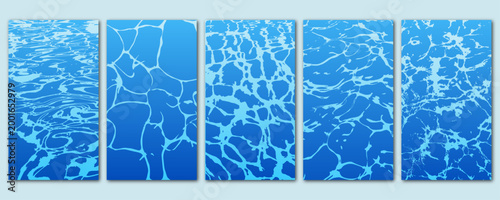 Abstract blue sea wave water surface texture background set with organic fluid patterns