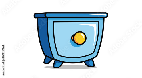 Cartoon blue nightstand with yellow knob, isolated on white background