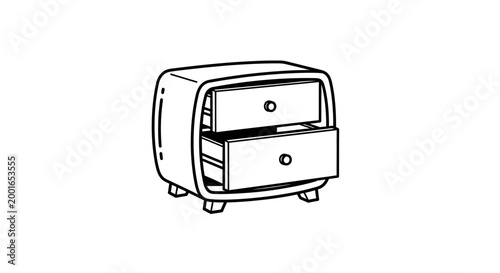 Retro bedside cabinet with two drawers, line art illustration