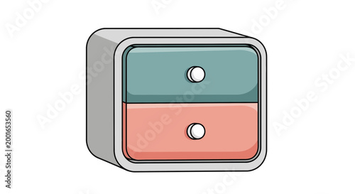 Retro bedside table with two drawers, pastel colors, isolated on white background