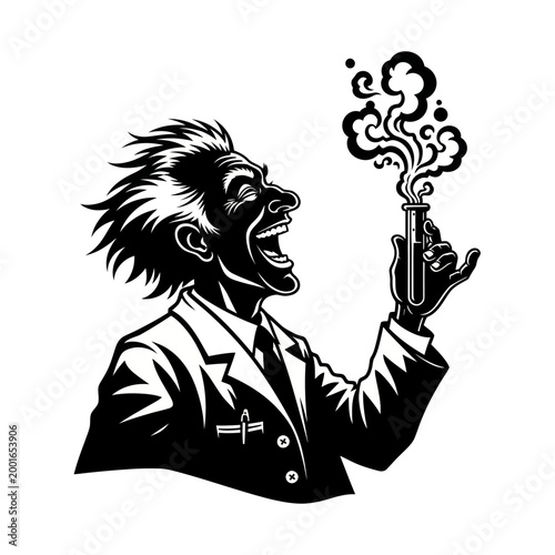 Mad Scientist Laughing Holding Test Tube With Smoke