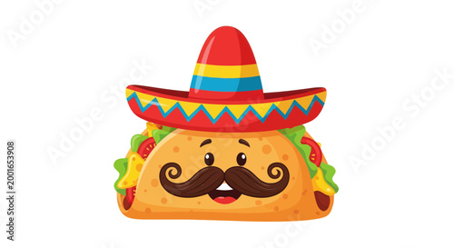 Funny Taco Character with Sombrero and Mustache