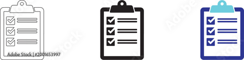 Vector graphic illustration of clipboard with checklist in various design styles and colors