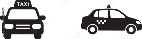 Bilde på lerret Black and white vector illustration of taxi cabs with distinctive signs