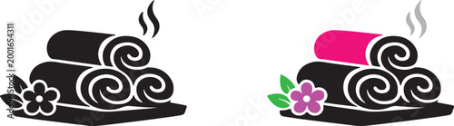 Vector graphic illustration of spa towels with flowers and steam rising