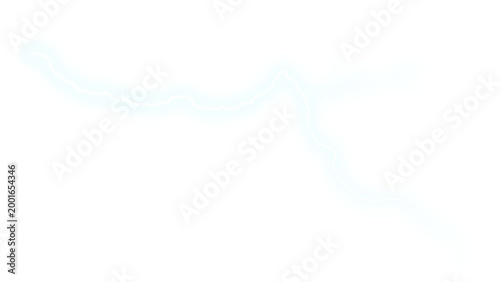 Fotografie Ethereal blue lightning bolt, glowing electrical discharge on white, abstract en