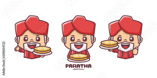 paratha chef cartoon vector, culinary mascot illustration