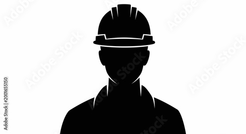 Black silhouette construction worker, hard hat icon, laborer symbol, worker avatar May day, EPS