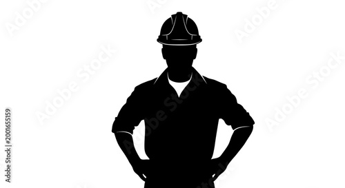 Construction worker silhouette, industrial laborer icon, hard hat worker, black vector graphic May day, EPS