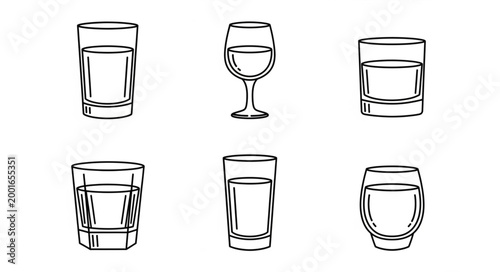 Six Different Types of Drinking Glasses Illustration.