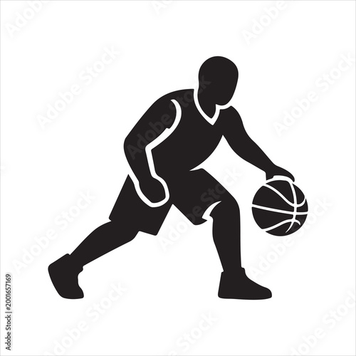 Basketball player dribbling ball during game play Vector Silhouette Isolated on white background