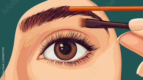 Stylized digital illustration of a woman's eye with eyebrow being made-up using a brush