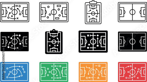 Football championship 2026 vector illustration football field tactics icons