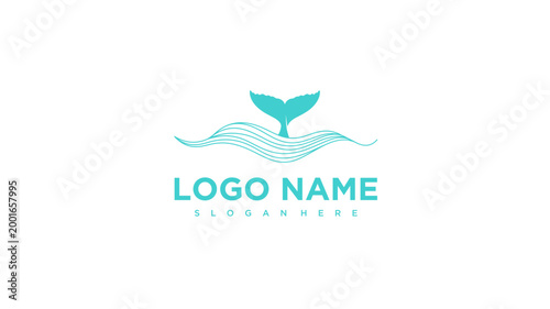Minimalist Whale Tail Logo Design with Abstract Ocean Waves