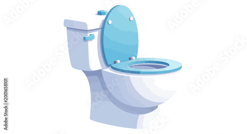 Modern Toilet Bowl with Open Blue Seat and Lid