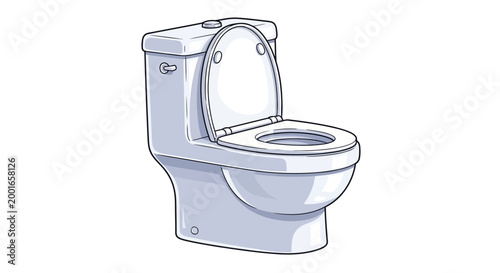 Modern White Toilet Bowl with Open Lid and Seat