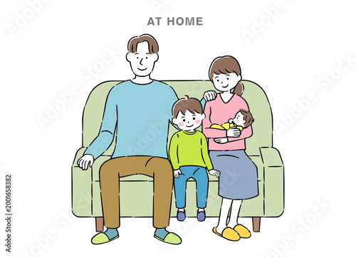 ソファでくつろぐ家族だんらん イラスト 2C