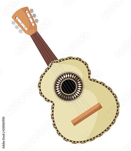 Mexican Guitarron Flat Illustration Isolated on White Background Traditional Mariachi Acoustic Bass Guitar Vector
