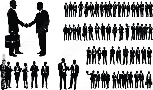 Corporate Business People Silhouette Collection Featuring Handshake, Teamwork, Meeting, Professional Staff, Leadership, Management Group, Success, Agreement, Collaboration, and Global Workplace Career