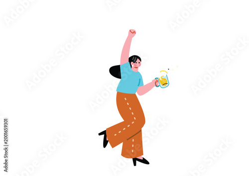 ビールを飲む若い女性のイラスト