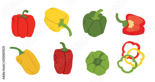 Bell peppers set. Simple flat design graphic for educational materials, menus, or food packaging