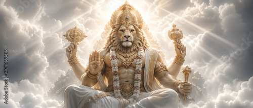 Premium Narasimha Janmotsav Poster Design – Celebrating Lord Vishnu’s Avatar with Goddess Lakshmi’s Divine Elegance