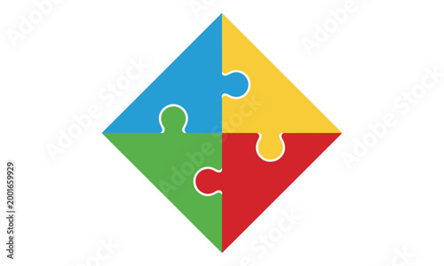 Four-piece colorful puzzle diamond icon on white background