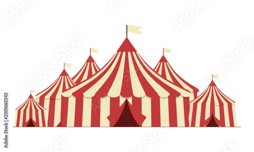 Red and White Striped Circus Tents Isolated on White Background
